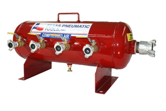 TX-6AMF Side View of Air Manifold with 10 Gallon, ASME Tank | Texas Pneumatic Tools, Inc.