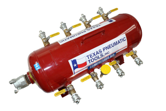 TX-2AMF Top View of Fifteen Gallon, 200 PSI ASME Certified Air ManifoldTop View of Air Manifold with 2.5 Gallon, ASME Tank and Industrial Quick Connect Fittings | Texas Pneumatic Tools, Inc.