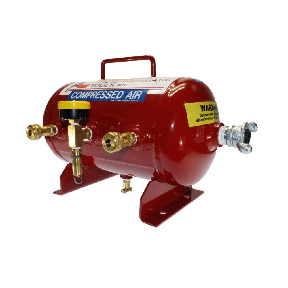 TX-3AMF-QC(1/4) Front View of Air Manifold with 2.5 Gallon, ASME Tank and Industrial Quick Connect Fittings | Texas Pneumatic Tools, Inc.