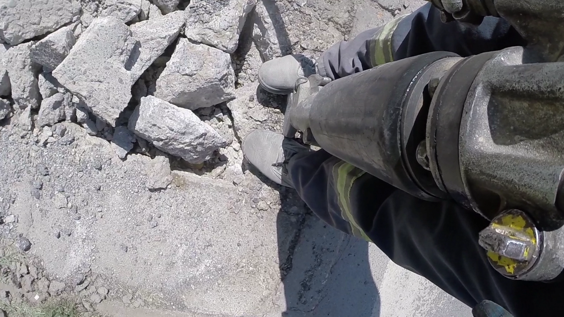 Paving breaker in action