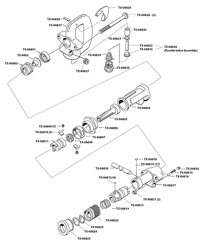 TX-C9 Schematic & Replacement Parts for Texas Pneumatic Tools - TX-C9 - Rock Drill