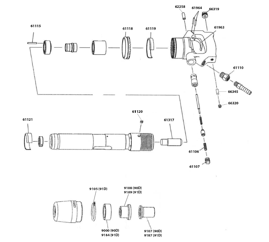 Model 4198J (closed handle) Schematic & Replacement Parts for Harper Air Tools - Model 4198J (closed handle) - Rivet Buster